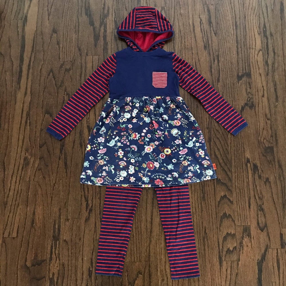Oilily Hooded Floral + Stripe Hooded Dress Set